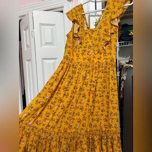 Floral Yellow 3/4 length Dress